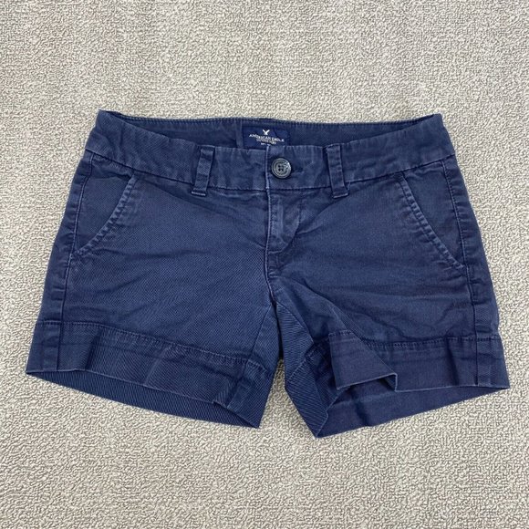 American Eagle Outfitters Midi Twill Short Womens Size 00 Stretch Dark Wash Navy - Picture 1 of 10